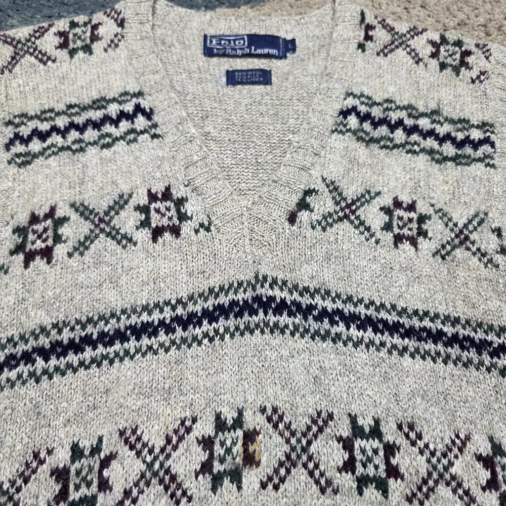 Polo Ralph Lauren Wool Silk Linen Sweater Fair Isle Vest Size L
